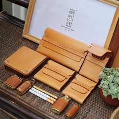 Cool Wooden Beige Leather Mens 10pcs Cigarette Case Custom Cigarette Holder for Men - imessengerbags