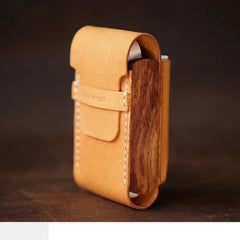 Handmade Wooden Black Leather Mens 20pcs Cigarette Case Cool Custom Cigarette Holder for Men - imessengerbags