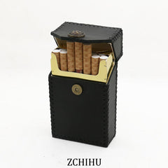 Handmade Leather Cigarette Holder Mens Black Cool Cigarette Holder Case for Men - imessengerbags