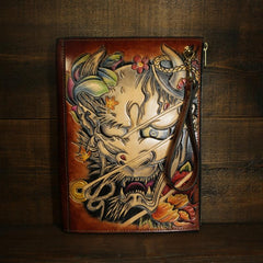 Handmade Leather Tooled Mens Cool Long Leather iPad Bag Wristlet Clutch Wallet for Men - imessengerbags