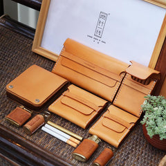 Wooden Beige Leather Mens Cigarette Case Cool Handmade Custom Cigarette Holder for Men - imessengerbags