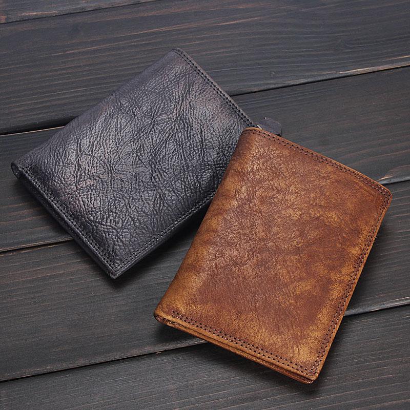 Handmade Mens Cool Billfold Leather Wallet Men Small Wallets Bifold for Men