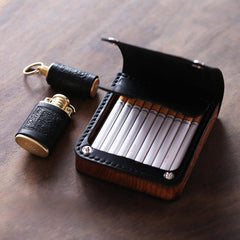 Handmade Wooden Coffee Leather Mens 20pcs Cigarette Case Cool Custom Cigarette Holder for Men - imessengerbags