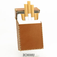 Handmade Cool Leather Mens Cigarette Holder Case Brown Cigarette Holder for Men - imessengerbags