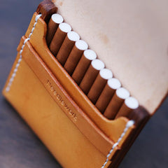 Cool Wooden Beige Leather Mens 10pcs Cigarette Case Custom Cigarette Holder for Men - imessengerbags