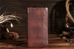 Handmade Leather Mens Clutch Wallet Cool Leather Wallet Long Phone Wallets for Men - imessengerbags