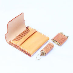 Cool Wooden Beige Leather Mens 10pcs Cigarette Case Custom Cigarette Holder for Men - imessengerbags