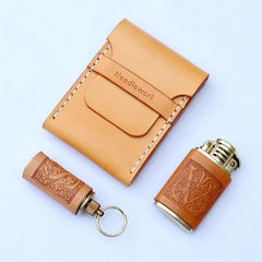 Cool Wooden Beige Leather Mens 20pcs Cigarette Case Custom Cigarette Holder for Men - imessengerbags