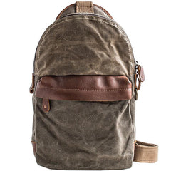 Canvas Leather Mens Cool Chest Bag Sling Bag Crossbody Bag Travel Bag Hiking Bag for men - imessengerbags