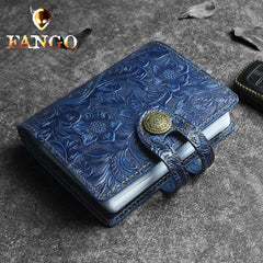 Handmade Leather Floral Mens Cool Short Wallet Card Holder Small Card Slim Wallets for Men - imessengerbags