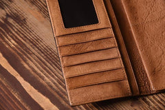 Handmade Leather Mens Cool Long Leather Wallet Trifold Clutch Wallet for Men - imessengerbags