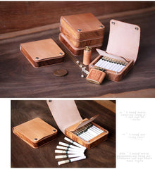 Handmade Wooden Black Leather Mens 20pcs Cigarette Case Cool Custom Cigarette Holder for Men - imessengerbags