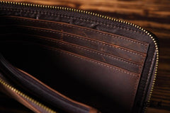 Handmade Leather Mens Cool Long Leather Wallet Zipper Clutch Wallet for Men - imessengerbags