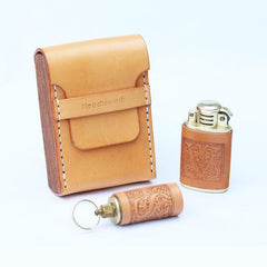 Cool Wooden Beige Leather Mens Cigarette Case Custom Cigarette Holder for Men - imessengerbags