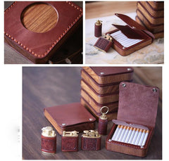 Handmade Wooden Black Leather Mens 20pcs Cigarette Case Cool Custom Cigarette Holder for Men - imessengerbags