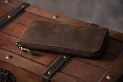 Handmade Leather Mens Cool Long Leather Wallet Zipper Clutch Wallet for Men - imessengerbags