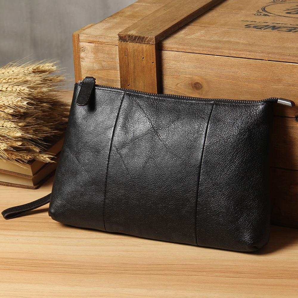 Handmade vintage long wallet leather mens zipper clutch wallet for men