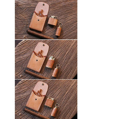 Handmade Wooden Beige Leather Mens 7pcs Cigarette Case Cool Custom Cigarette Holder for Men - imessengerbags