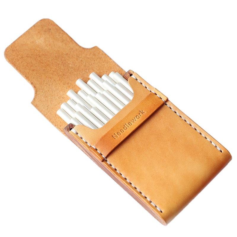 Wooden Beige Leather Womens 20pcs Cigarette Case Custom Cigarette Holder for Women - imessengerbags