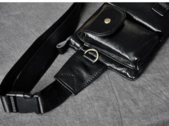 Black Leather Fanny Pack Mens Waist Bag Hip Pack Belt Bag for Men - imessengerbags