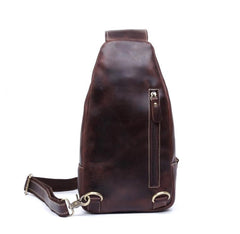 Handmade Leather Mens Cool Chest Bag Sling Bag Crossbody Bag Travel Bag Hiking Bag for men - imessengerbags