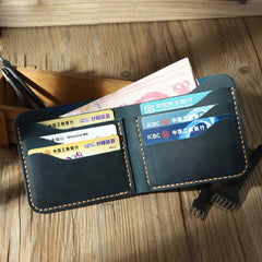 Handmade Slim Coffee Leather Mens Billfold Wallet Personalize Bifold Small Wallets for Men