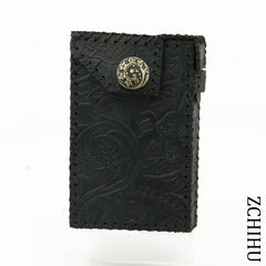 Cool Leather Mens Black Cigarette Holder Case Handmade Engraved Cigarette Holder for Men - imessengerbags