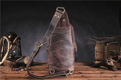 Handmade Leather Mens Cool Chest Bag Sling Bag Crossbody Bag Travel Bag Hiking Bag for men