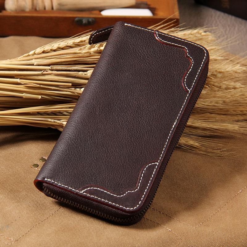 Cool Handmade Leather Black Mens Clutch Vintage Zipper Wallet for Men - imessengerbags