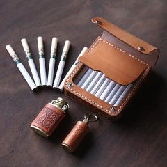 Handmade Wooden Black Leather Mens 20pcs Cigarette Case Cool Custom Cigarette Holder for Men - imessengerbags