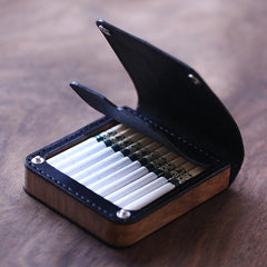 Handmade Wooden Beige Leather Mens 20pcs Cigarette Case Cool Custom Cigarette Holder for Men - imessengerbags