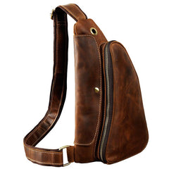 Cool Leather Mens One Shoulder Backpack Sling Bag Chest Bag Sling Backpack for men - imessengerbags