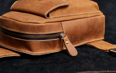 Handmade Leather Mens Cool Chest Bag Sling Bag Crossbody Bag Travel Bag Hiking Bag for men - imessengerbags