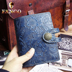 Handmade Leather Floral Mens Cool Short Wallet Card Holder Small Card Slim Wallets for Men - imessengerbags