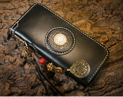 Handmade Leather Mens Chain Biker Wallet Cool Leather Wallet Long Phone Wallets for Men - imessengerbags