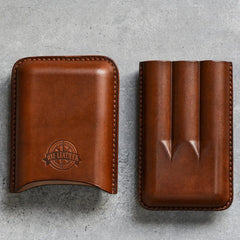 Cool Brown Leather Mens 3pcs Cigar Case Cool Custom Leather Cigar Case for Men - imessengerbags