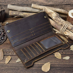 Handmade Leather Mens Cool Long Leather Wallet Passport Wallet Travel Wallet for Men - imessengerbags