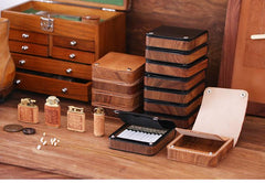 Handmade Wooden Coffee Leather Mens 20pcs Cigarette Case Cool Custom Cigarette Holder for Men - imessengerbags