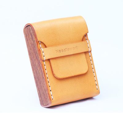 Cool Wooden Leather Mens 20pcs Cigarette Case Custom Beige Cigarette Holder for Men - imessengerbags