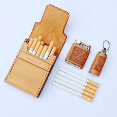 Cool Wooden Leather Mens 20pcs Cigarette Case Custom Beige Cigarette Holder for Men - imessengerbags