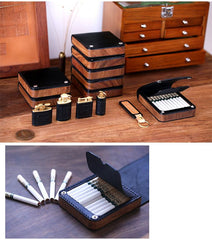 Handmade Wooden Black Leather Mens 20pcs Cigarette Case Cool Custom Cigarette Holder for Men - imessengerbags