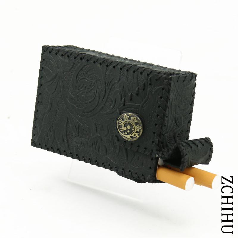 Cool Leather Mens Black Cigarette Holder Case Handmade Engraved Cigarette Holder for Men - imessengerbags