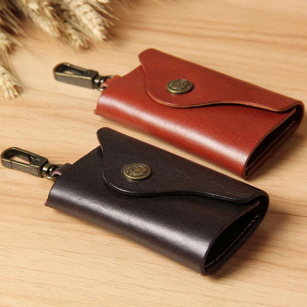 Handmade Leather Mens Cool Key Wallet Car Key Holder Keychain Wallet for Men Beige