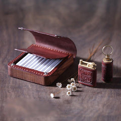 Handmade Wooden Coffee Leather Mens 20pcs Cigarette Case Cool Custom Cigarette Holder for Men - imessengerbags