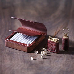 Handmade Wooden Beige Leather Mens 20pcs Cigarette Case Cool Custom Cigarette Holder for Men - imessengerbags