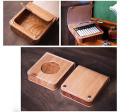 Handmade Wooden Coffee Leather Mens 20pcs Cigarette Case Cool Custom Cigarette Holder for Men - imessengerbags