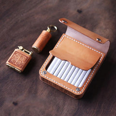 Handmade Wooden Black Leather Mens 20pcs Cigarette Case Cool Custom Cigarette Holder for Men - imessengerbags