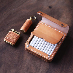 Handmade Wooden Black Leather Mens 20pcs Cigarette Case Cool Custom Cigarette Holder for Men - imessengerbags