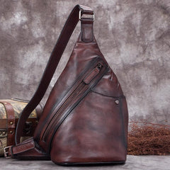 Vintage Leather Mens Sling Bag Crossbody Bag Chest Bag for men - imessengerbags