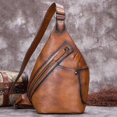 Vintage Leather Mens Sling Bag Crossbody Bag Chest Bag for men - imessengerbags